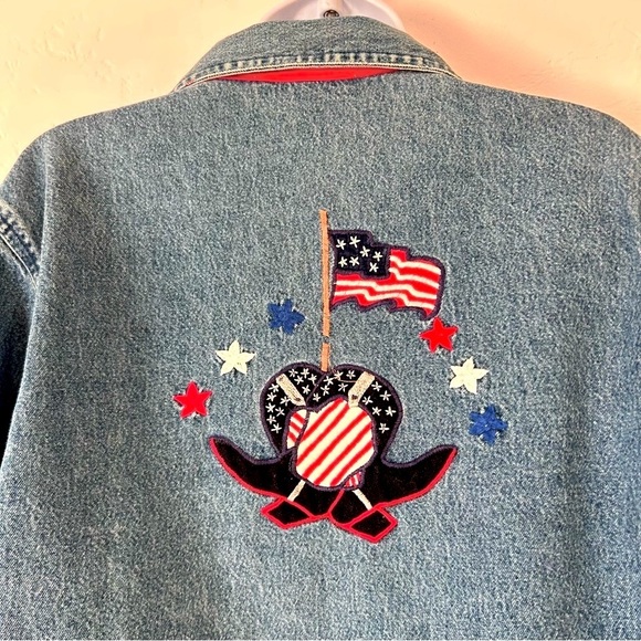 DON'T MESS WITH TEXAS Vtg Denim Blue Jean Jacket Embroidery & Beading Medium - Picture 4 of 12
